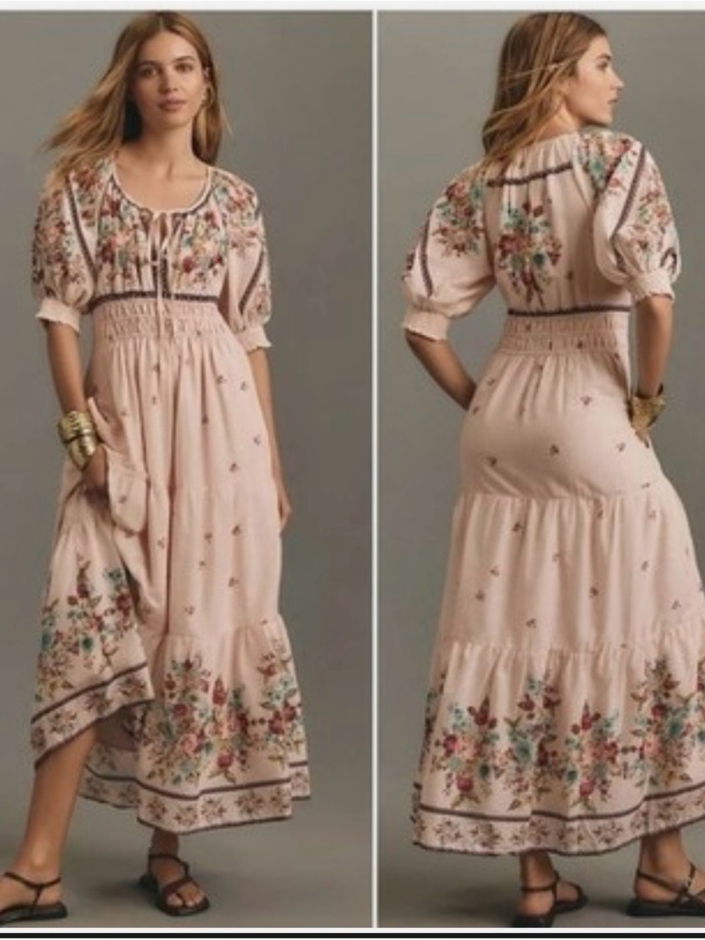 Anthropologie Blush Pink Floral Maxi Dress - Picture 5 of 8